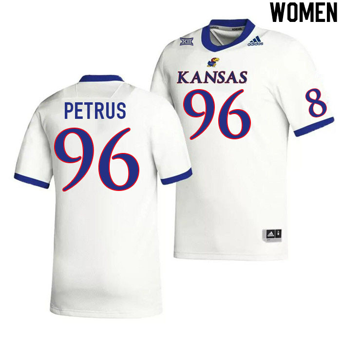 Women #96 Cole Petrus Kansas Jayhawks College Football Jerseys Stitched Sale-White